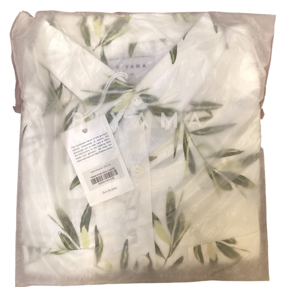 NWT Piyama PJ Set Olive Leaf Pattern - Long Sleeve Top & Shorts - Small (4-6) - Picture 4 of 6